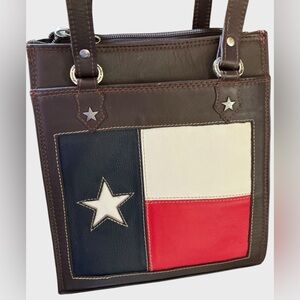American West Genuine Leather Texas Flag Shoulder Bag Western Tote